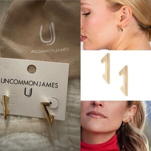 Uncommon James Metropolitan earrings geometric hoops with card and dust bag gold